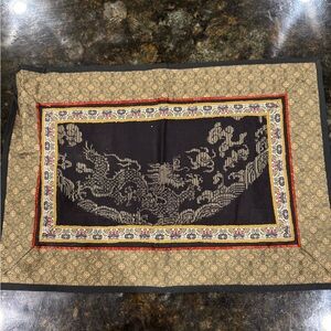 Antique Chinese Black and Beige Dragon Robe Fragment